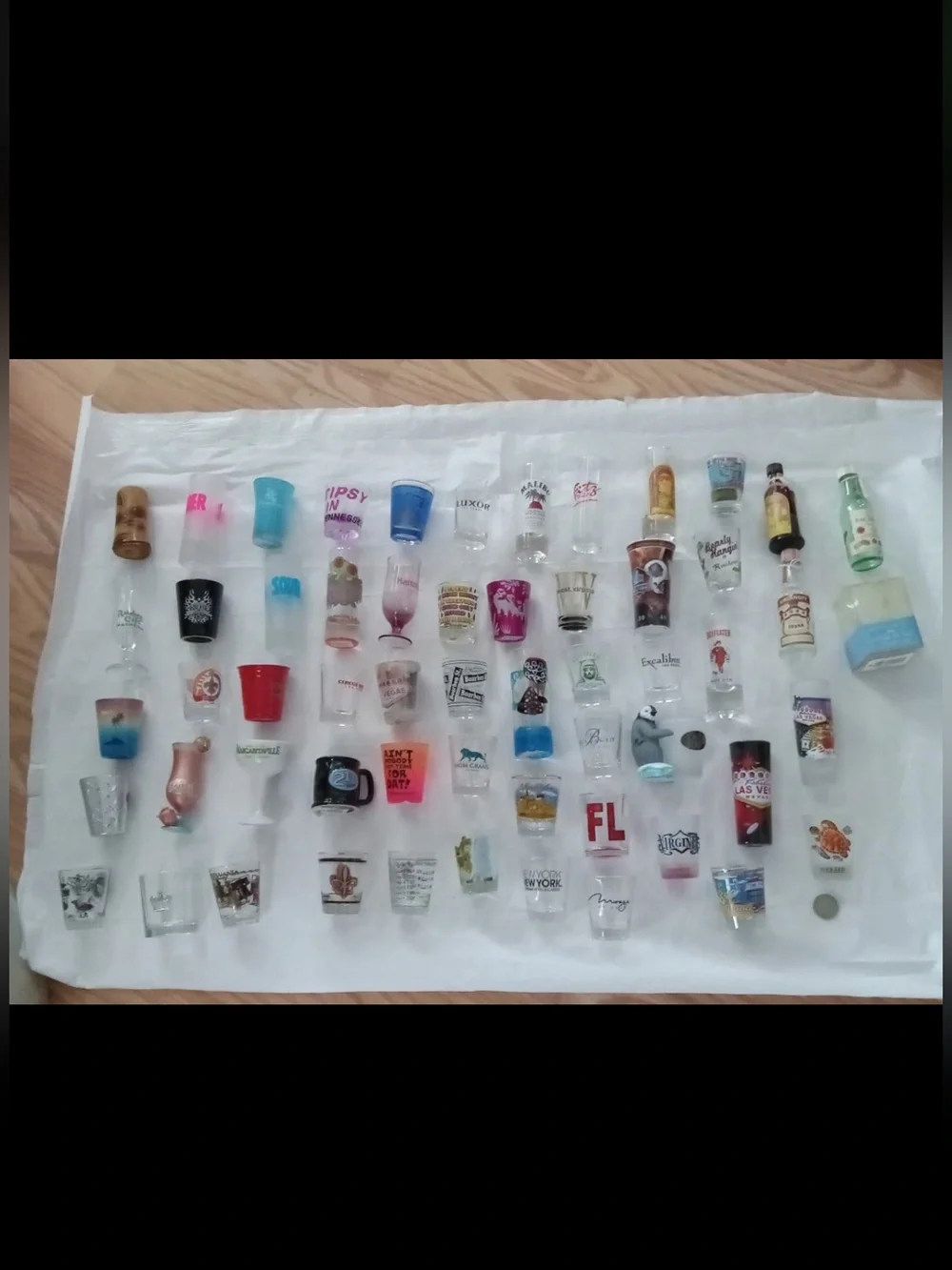 52 Souvenirs Shot Glasses, from USA to Overseas ,Coin, Trinkets, 3 bottles
